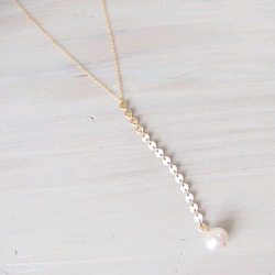 K14GF gold chain white pearl necklace 第1張的照片