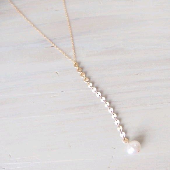 K14GF gold chain white pearl necklace 第1張的照片