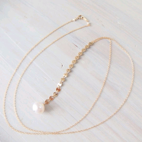 K14GF gold chain white pearl necklace 第3張的照片
