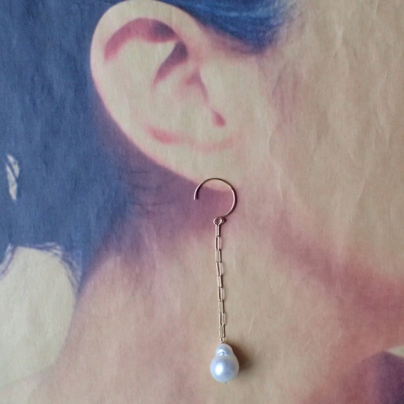 K14GF巴洛克南海珍珠長耳環 第3張的照片