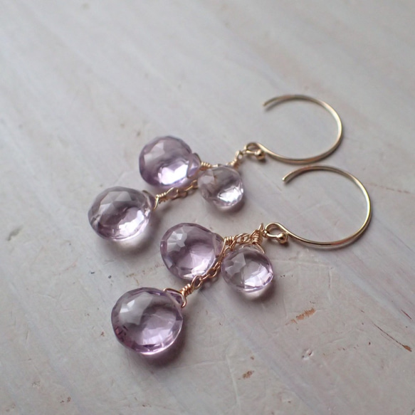 K14GF pink amethyst fruits drop pierce 1枚目の画像