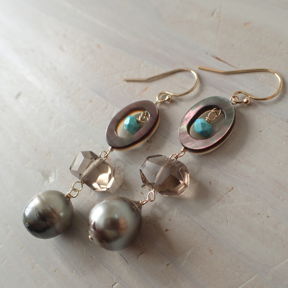 K14GF tahitian pearl & summer gems pierce 2枚目の画像