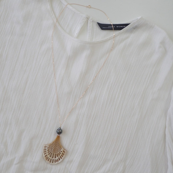 K14GF horn & tahitian pearl necklace 4枚目の画像