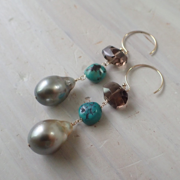 K14GF tahitian pearl & summer gems pierce 2枚目の画像