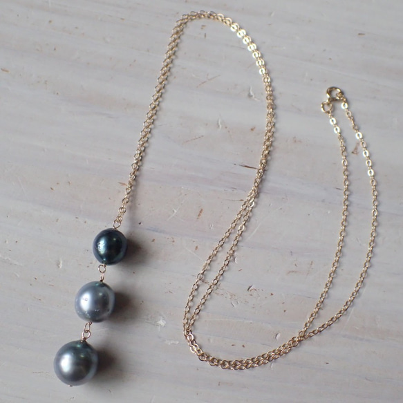 K14GF triple tahitian pearl necklace 3枚目の画像