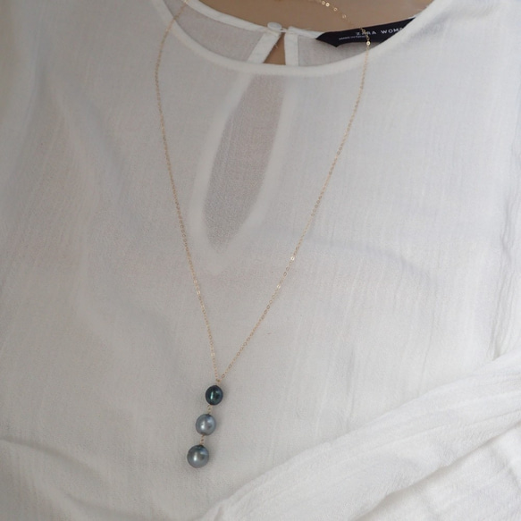 K14GF triple tahitian pearl necklace 4枚目の画像