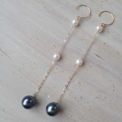 K14GF tahitian pearl & water pearl long pierce 2枚目の画像