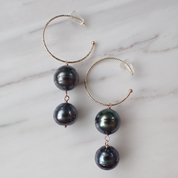 【K10製】double tahitian pearl hoop pierce 1枚目の画像