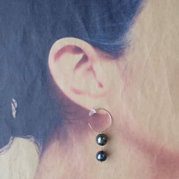 【K10製】double tahitian pearl hoop pierce 3枚目の画像