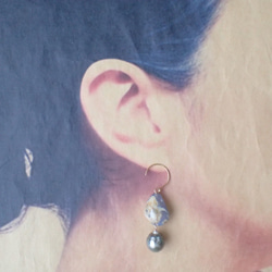 K14GF blue lace agate & tahitian pearl pierce 3枚目の画像