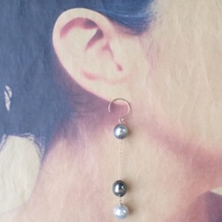 【SALE♡】K14GF multi color triple tahitian pearl long pierce 3枚目の画像