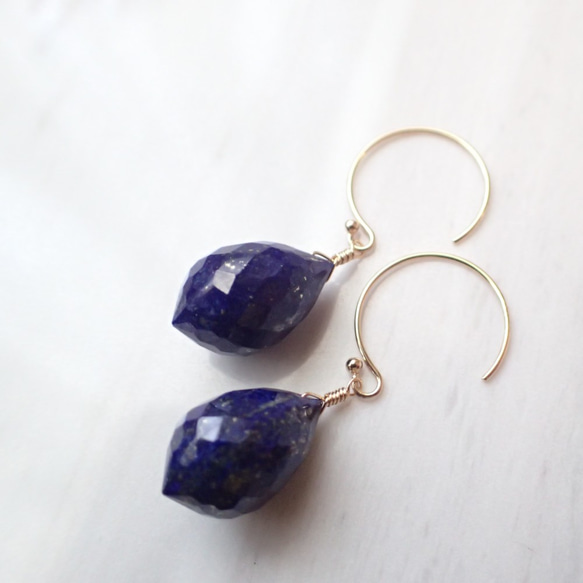 【数量限定ハンドメイド2019】K14GF lapis lazuli pierce 1枚目の画像