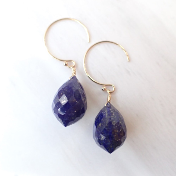 【数量限定ハンドメイド2019】K14GF lapis lazuli pierce 2枚目の画像