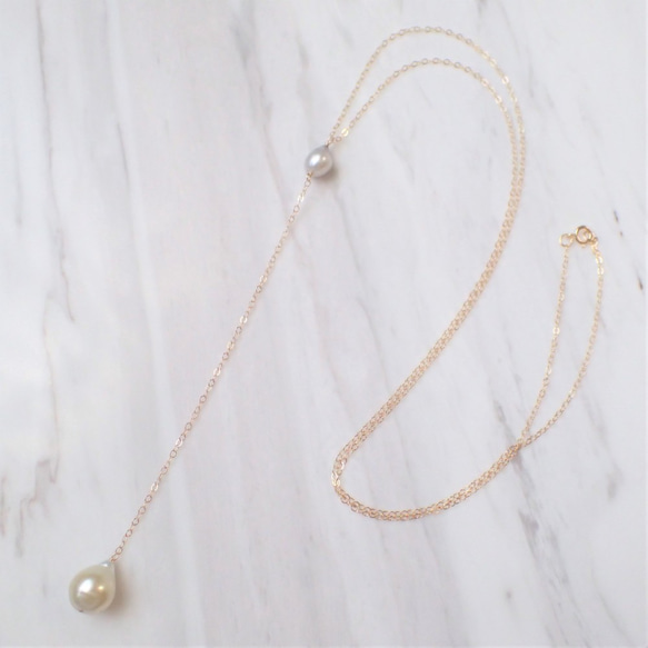 K14GF double pearl long necklace with pearl 1枚目の画像