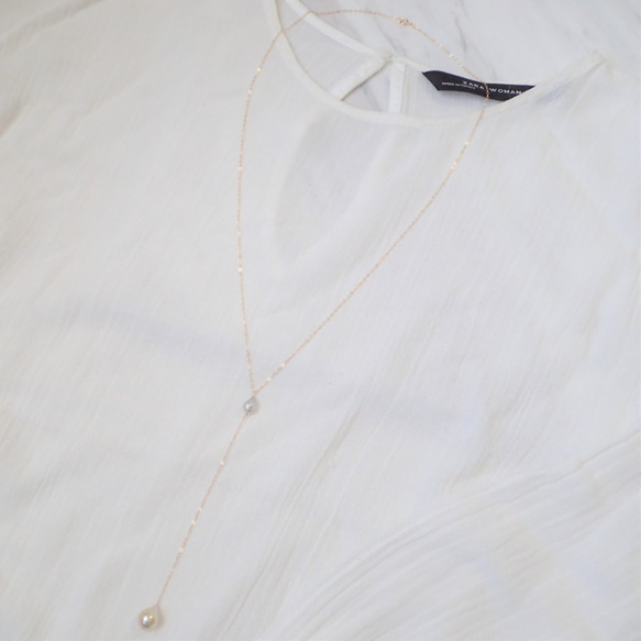 K14GF double pearl long necklace with pearl 3枚目の画像