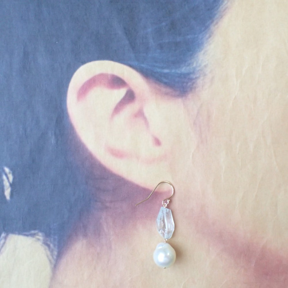 【数量限定ハンドメイド2019】K14GF aquamarine & southern sea pearl pierce 3枚目の画像