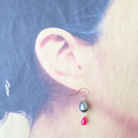 K14GF pink chalcedony & tahitian pearl pierce 4枚目の画像