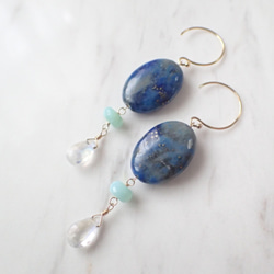 K14GF moon stone, lapis lazuli & blue opal pierce 2枚目の画像