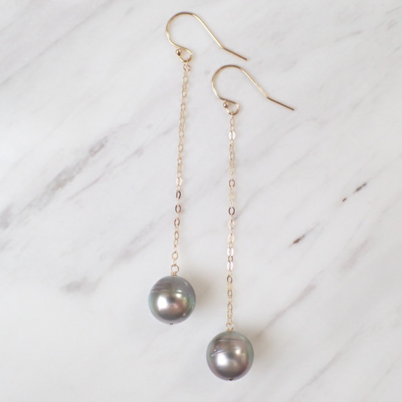 【SALE】K14GF drop tahitian pearl long pierce 2枚目の画像