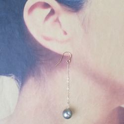 【SALE】K14GF drop tahitian pearl long pierce 3枚目の画像