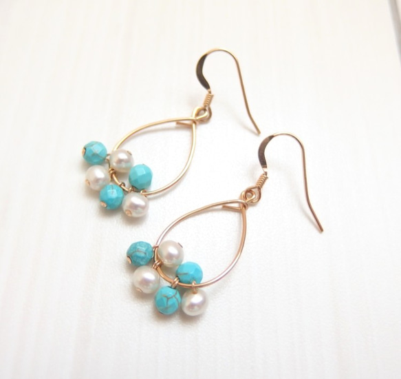 K14GF turquoise and pearl pierce 2枚目の画像