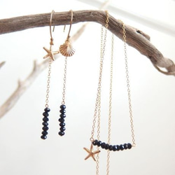 K14GF simple black line necklace with a charm 4枚目の画像