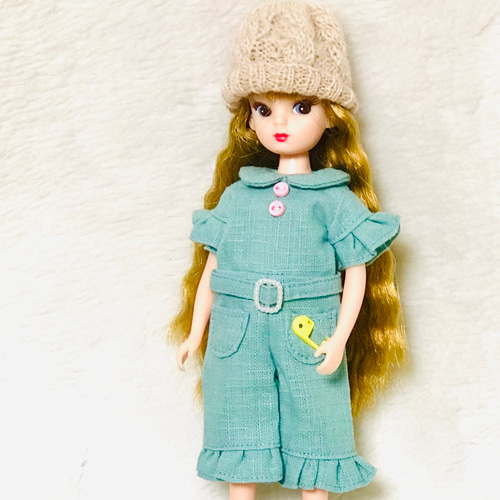 初代リカちゃん 復刻初代リカサイズ 復刻初代リカちゃんサイズ レトロブルーのオールインワン その他人形