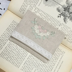 [送料無料]リボン刺繍のポケットティッシュカバー・・・ローズ 1枚目の画像