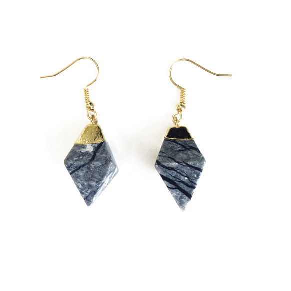 14k-karat gold agate geometrical earrings（Retail for single） 1枚目の画像