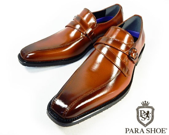 PARASHOE 本革 ヴァンプ ビジネスシューズ 茶色 23cm 23.5cm 24cm（PS16103-BR） 2枚目の画像