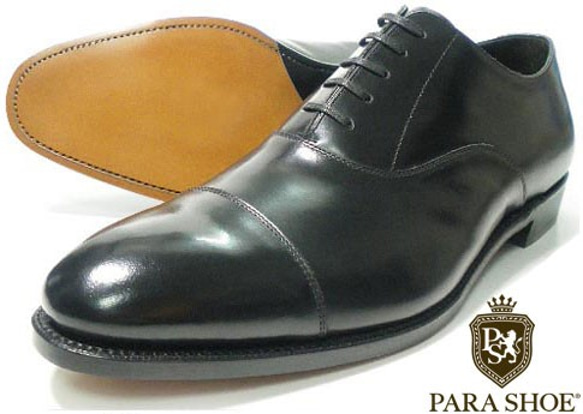 PARASHOE 革底 内羽根ストレートチップ ビジネスシューズ 黒 ワイズ2E（EE）［PS001-BLK］ 1枚目の画像