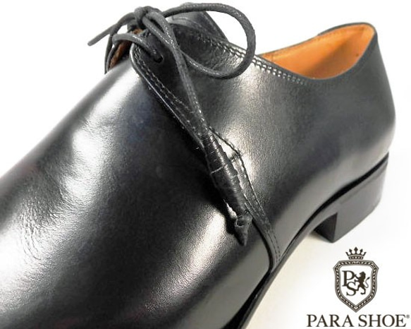 PARASHOE ハンドメイド 本革底 2アイレットプレーントゥ ビジネスシューズ 黒 22cm～30cm 4～6週間 5cm　受注生産 0cm　受注生産 ハンドメイド EEE PARASHOE 本革底 2アイレットプレーントゥ ビジネスシューズ 22cm～30cm ワイズ EE ～3E 当店オリジナル