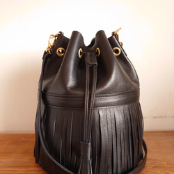 秋冬バッグ　選べるカラー 20色  レザーフリンジ巾着ショルダーバッグ  受注生産  UB-15 2枚目の画像