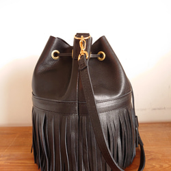 秋冬バッグ　選べるカラー 20色  レザーフリンジ巾着ショルダーバッグ  受注生産  UB-15 3枚目の画像