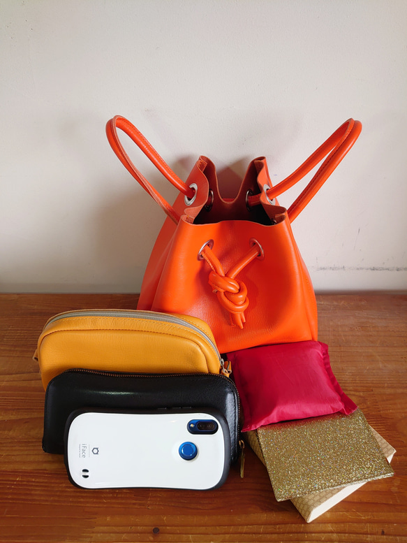 秋冬バッグ　選べるカラー20色  レザートートバッグ  巾着  受注生産  UB-16 8枚目の画像