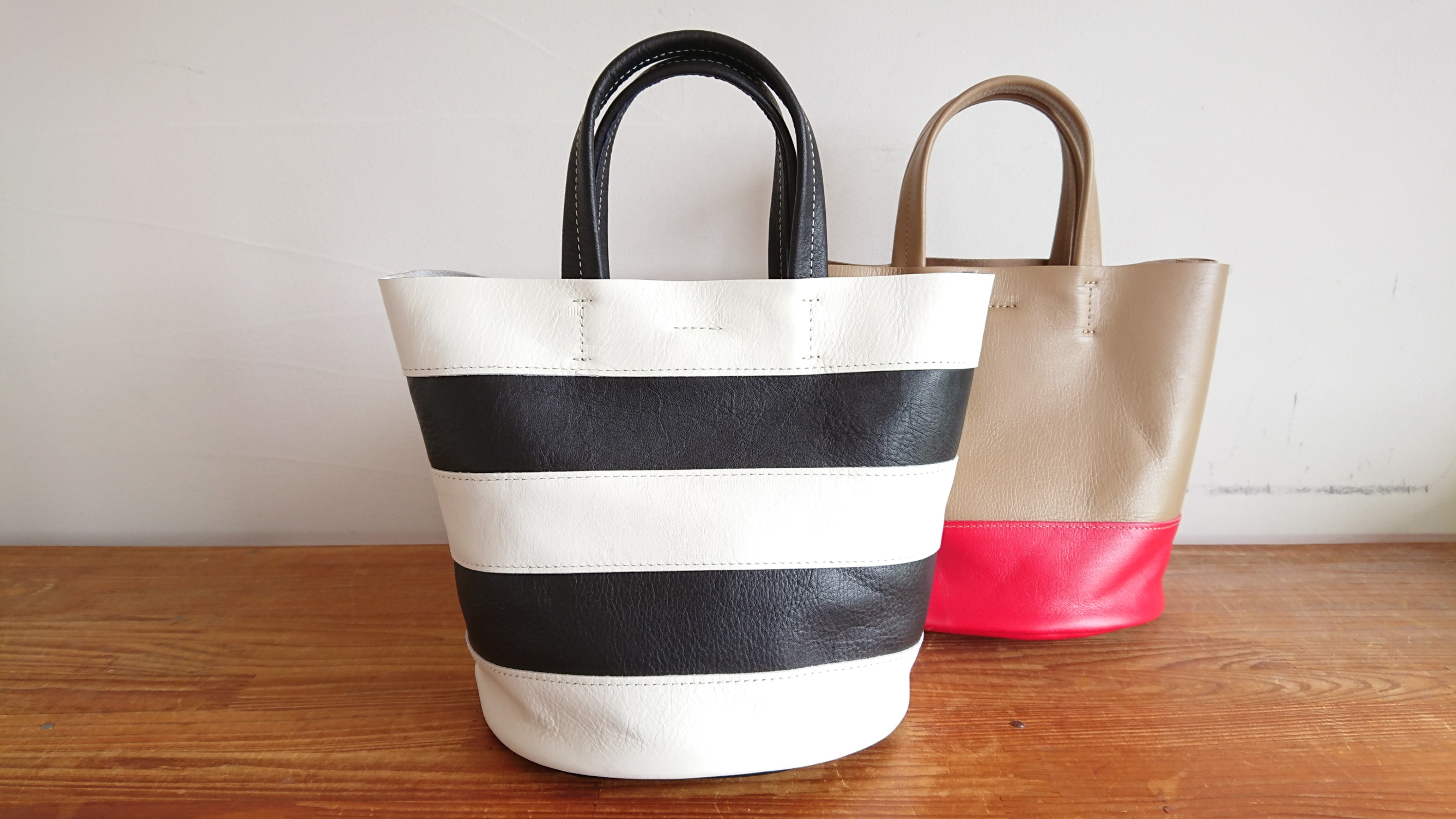 秋冬バッグ　選べるカラー20色 配色も選べる レザートート ボーダー バイカラー 受注製作 6,059円