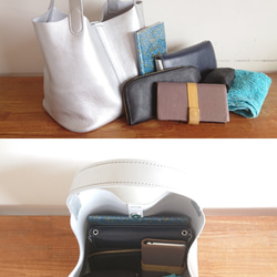 秋冬バッグ　メタリックカラー レザートートバッグ シルバー 受注製作 UB-02L シルバー 4枚目の画像