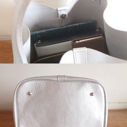 秋冬バッグ　メタリックカラー レザートートバッグ シルバー 受注製作 UB-02L シルバー 5枚目の画像