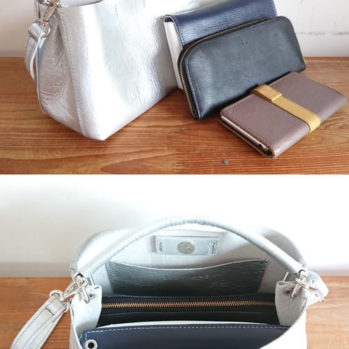 春バッグ メタリックカラー レザー2wayミニバッグ シルバー 受注 春バッグ メタリックカラー レザー2wayミニバッグ シルバー 受注