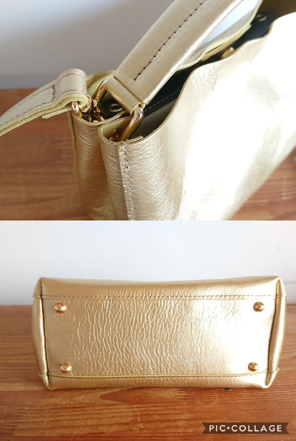 秋冬バッグ　メタリックカラー レザー2wayミニバッグ ゴールド 受注製作 UB-07 ゴールド 5枚目の画像