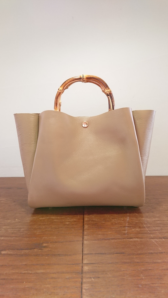 秋冬バッグ　選べるカラー20色バンブーハンドル レザー2wayトートバッグ受注製作 UB-12 2枚目の画像