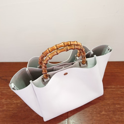 秋冬バッグ　選べるカラー20色バンブーハンドル レザー2wayトートバッグ受注製作 UB-12 3枚目の画像