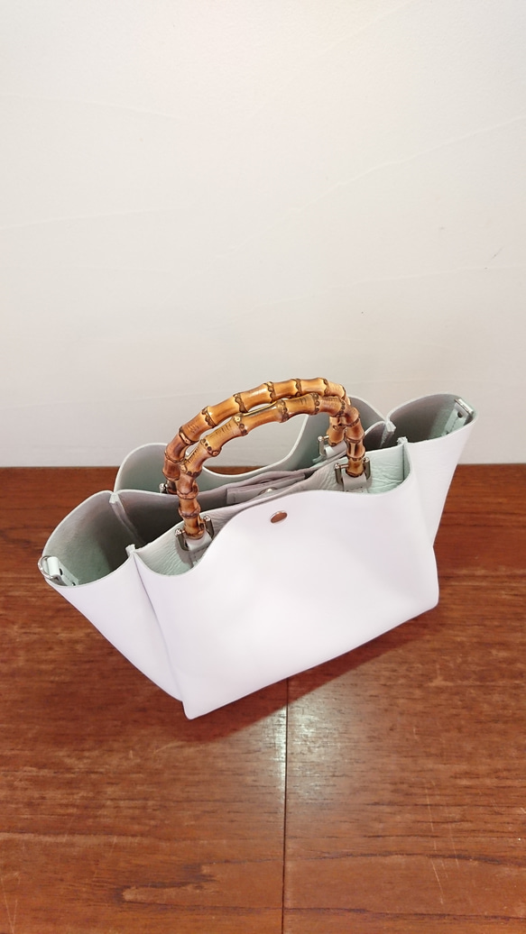 秋冬バッグ　選べるカラー20色バンブーハンドル レザー2wayトートバッグ受注製作 UB-12 3枚目の画像