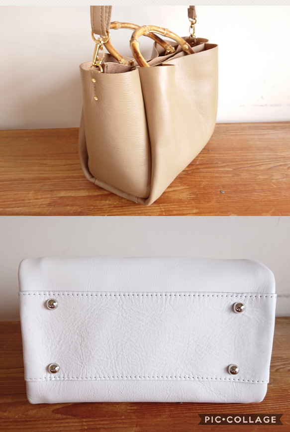 秋冬バッグ　選べるカラー20色バンブーハンドル レザー2wayトートバッグ受注製作 UB-12 4枚目の画像