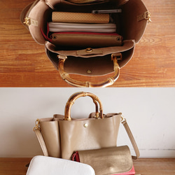 秋冬バッグ　選べるカラー20色バンブーハンドル レザー2wayトートバッグ受注製作 UB-12 5枚目の画像