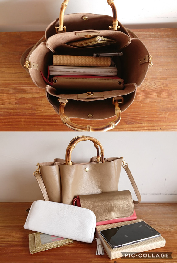 秋冬バッグ　選べるカラー20色バンブーハンドル レザー2wayトートバッグ受注製作 UB-12 5枚目の画像