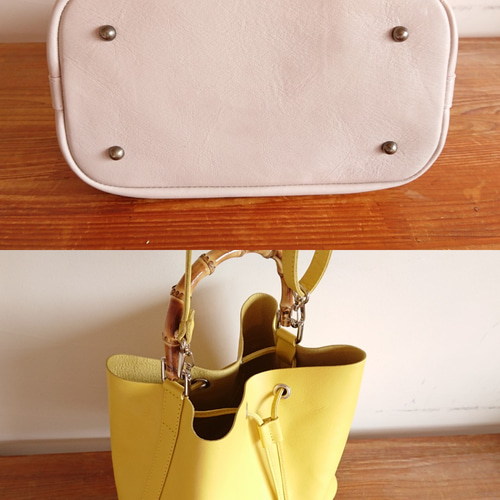 秋バッグ 選べるカラー20色バンブーハンドル レザー2wayバッグ