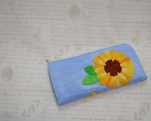 L字ファスナー長財布 ひまわり【マチ付きです♪】ハワイアンキルト 長