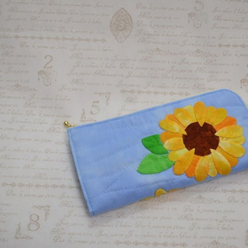 L字ファスナー長財布 ひまわり【マチ付きです♪】ハワイアンキルト 長