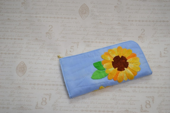 L字ファスナー長財布 ひまわり【マチ付きです♪】ハワイアンキルト 長